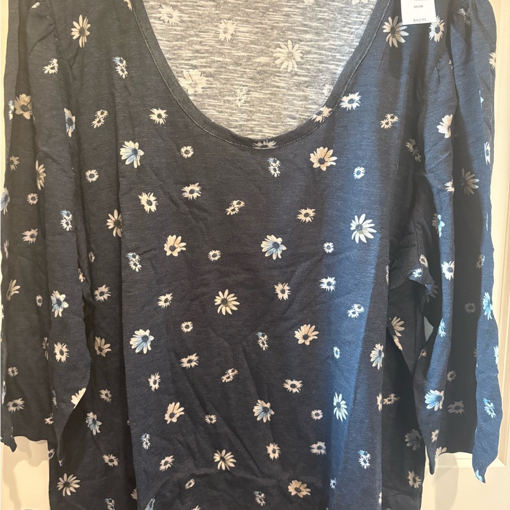 Lane Bryant Navy Blue Floral Blouse